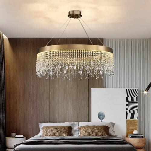 Luxury Crystal Hanging Light Round Chandelier Modern Chandelier Lighting American Bedroom Living Room Decoration Crystal Lamps