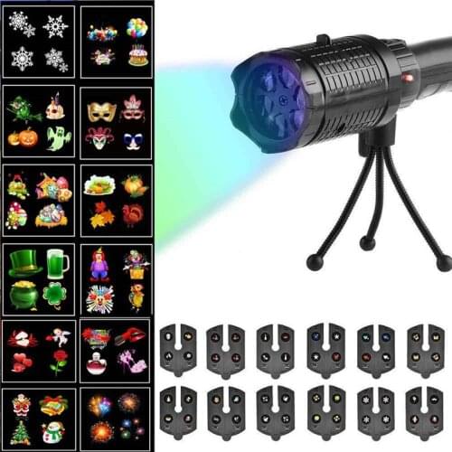 4 12 Slide Film Pattern Christmas Projector Lights Rechargeable Flashlight Holiday Party Projection Lamp Home Garden Decoration