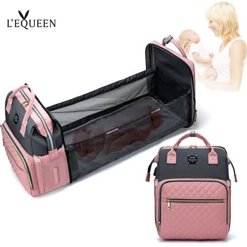 Lequeen USB Maternity Backpack Bed Bag Fashion Waterproof Diaper Bags With Baby Bib Large Capacity Mommy Backpack For Stroller