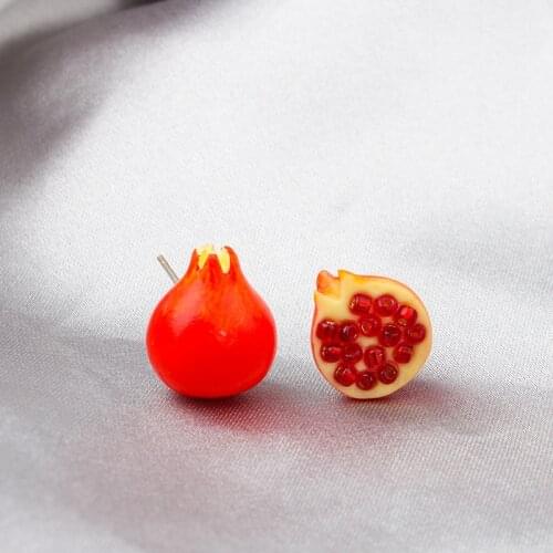 TIMEONLY Creative Simulation Fruit Red Color Crystal Dangle Earrings Sweet Pomegranate Asymmetry Earring for Women Girl Jewelry