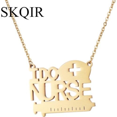 SKQIR Gold I DO NURSE Medical Necklaces Gold Chain Stainless Steel Fashion Syringe Sign Medical Women Necklaces Jewelry Gift