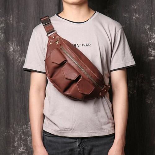 Vintage Waist Bag Mens Genuine Leather Shoulder Bags for Men Chest Bag Pack Travel Messenger Bag Men Crossbody Bags Leather