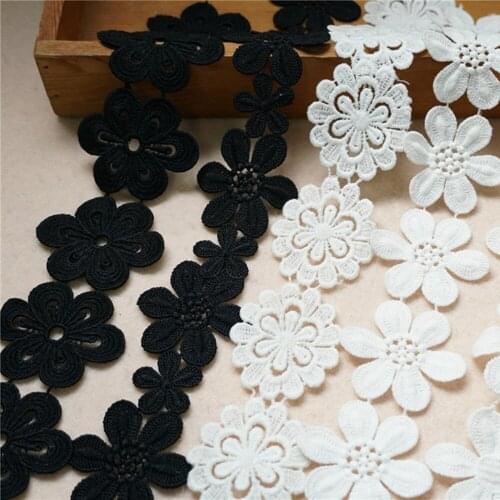 Embroidered White black flower lace trim sewing DIY trim lace venice applique Ribbon collar wedding dress guipure decoration