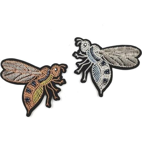 Beaded embroidery patch bee animal cartoon patches for hats bag badges applique patches for clothing QYC-2809