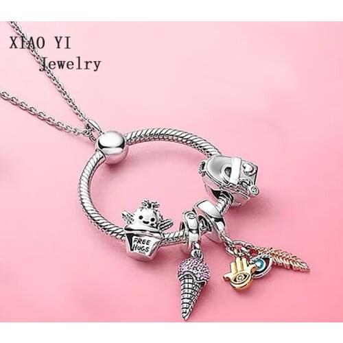 XIAOYI jewelry 2020 new 100% 925 11 spring ice cream cactus backpack hand letter O pendant suitable for weddings necklace female