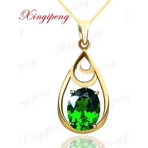 Fine jewelry green Color jewelry Women 18 k yellow gold inlaid 100% natural diopside pendant