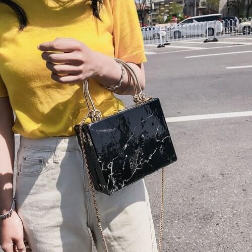 Women bag PU Marbling Metal handle Flap Fashion Hasp Hard shoulder bag handbag purse luxury designer bags