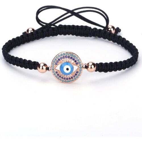 New Arrival Devil Eye Black Braided Jewelry Bracelets CZ Beads Rhinestone Lace-up Women Adjustable Bracelets