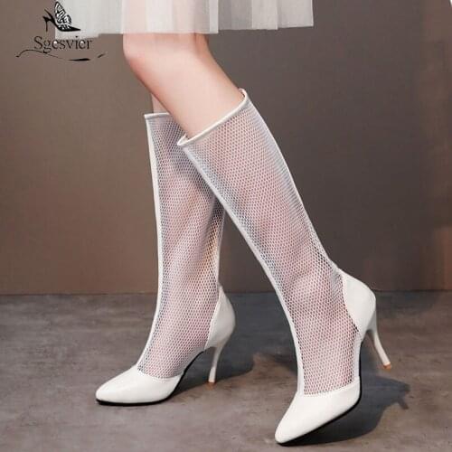 Sgesvier Fashion Women Mesh Sandals Summer Ankle Boots Womens Openwork Shoes Breathable Tulle Short Boots Mujer Large Size 45