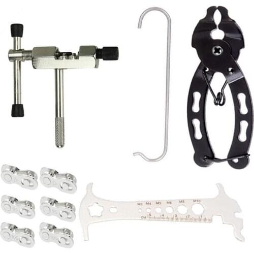 10pcs Bicycle Repair Tool Kit Chain Link Pliers Bike Chain Clamp Quick Link Button Measuring Ruler Hook MTB Chain Repair Tools