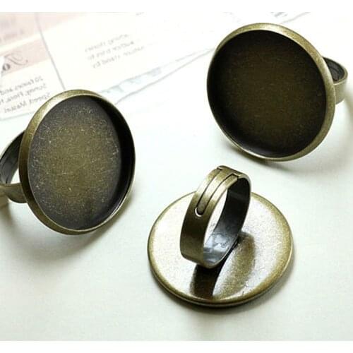 10pcs 25mm Round Cameo Setting Tray ANTIQUE BRONZE Adjustable RING BASE BLANK China Fashion Jewerly Diy Fittings