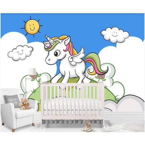 3d wallpaper custom photo mural on the wall Cartoon unicorn under the sun Childrens Room home decor wall paper for living room