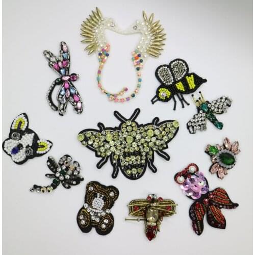 3D animal Rhinestone beaded Patches for clothing DIY sew on bee parches Embroidered patch appliques