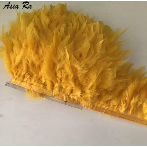 5 Meter Gold Yellow fluffy Turkey feathers ribbon fringe 10-15cm turkey feather trimming dancer carnival costumes Diy Clothing
