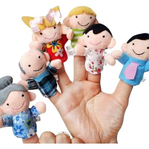 6PCS 1 Set Family Finger Puppets Cloth Doll Baby Educational Cartoon Family Velvet Finger Puppet Finger Plush Doll Plays Toys