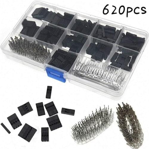 620Pcs Dupont Connector 2.54mm, Dupont Cable Jumper Wire Pin Header Housing Kit, Male Crimp Pins+Female Pin Terminal Connector