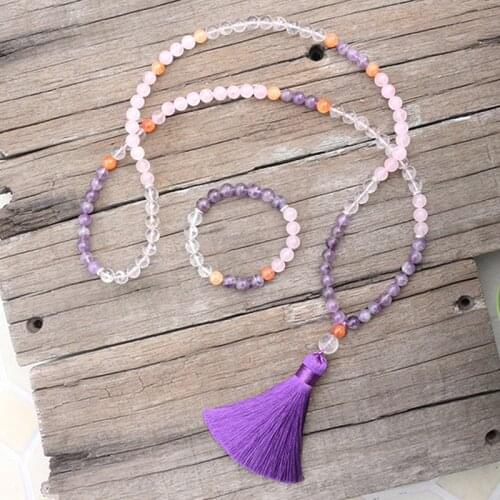 8mm Natural Stone Beads,Rose Quartz,Amethyst,Crystal,JapaMala Sets,Spiritual Jewelry,Meditation,Inspirational,108 Mala Beads