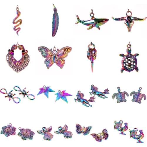 2PCS Jewelry accessories Rainbow color Pendants Charms Fit for women DIY Necklace Collar Crafts Making Findings Handmade Jewelry