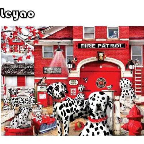 DIY 5D Diamond Mosaic Diamond Painting Cross Stitch dogs Fire Patrol Station Kit Diamonds Embroidery round Drill Home Decoration