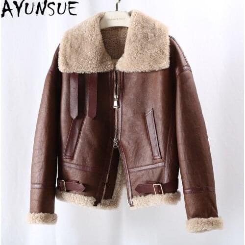 AYUNSUE Short Real Fur Coat Sheep Shearling Female Jacket Motorcycle Fur Jackets for Women Winter Clothes 2020 Ropa De Mujer 66