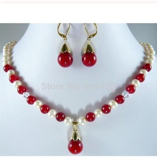 Free Shipping Wholesale jewe Natural! 7-8mm White Akoya Cultured Pearl &new RoundJADE Necklace Earring