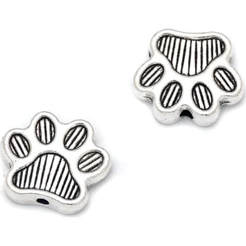 10pcs Dog Paw Footprint Spacer Beads Antique Silver Plated Loose Beads for Jewelry Making Bracelet Accessories DIY