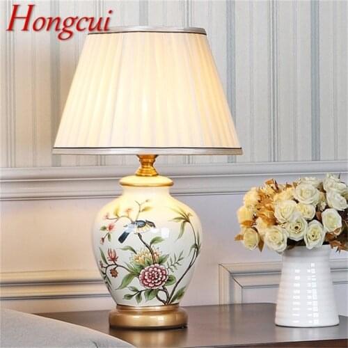 Hongcui Ceramic Table Lamps Copper Modern Luxury Pattern Desk Light LED Besjdes For Home Bedroom