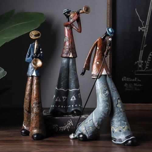 Creative Figure Art Music Rock Band Resin Statue Fun Retro Musician Home Decoration Saxophone Guitar Singer Sculpture Gift