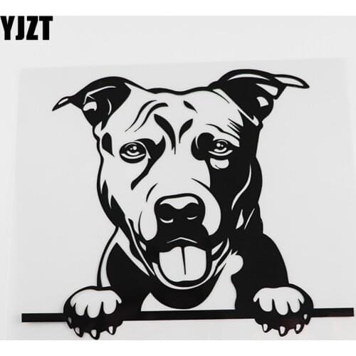 YJZT 17.5CMX14.4CM Creative Pit Bull Peeking Dog Vinyl Car Sticker Black/Silver 8A-0076