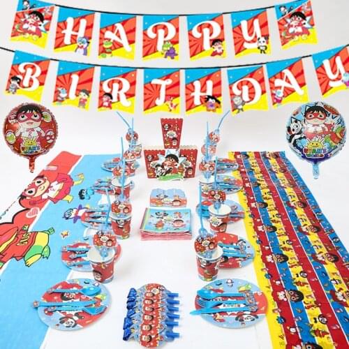 Hot sale disposable party decoration red Ryan theme birthday childrens cup and saucer banner top hat party supplies baby shower