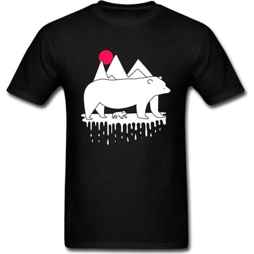 Polar Bears Family T Shirt Black White Red Fashion Clothing Men T-shirt Cotton Tops Cartoon Tees Environmental Protection