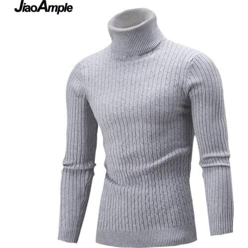 Men Clothing 2021 Autumn Winter Warm Knitted Sweater Man Turtleneck Solid Long Sleeve Tops Gray Black Simple Pullovers