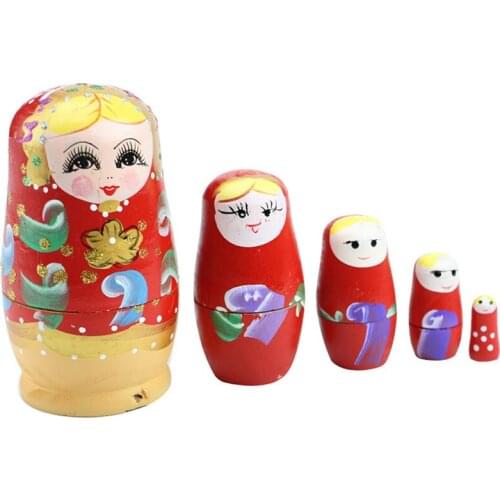 Set Of 5 Pcs Dolls Wooden Russian Nesting Babushka Matryoshka Hand Painted Gift