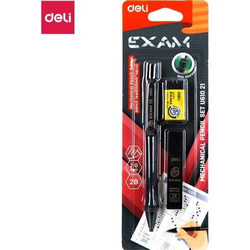 Deli Exam Mechanical Pencil Set 2B 2.0mm With 1 EXAM black eraser 1 box of 2.0mm lead refill (4pcs) EU61021