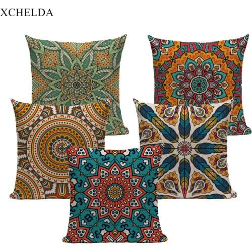 Fur Linen Cushion Cover Boho Pillowcase Mandala Decorative Retro bohemian 45*45 40*40 for Sofa Moroccan Pillow Case