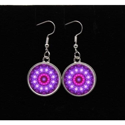 New Fashion Charm Hindu Mandala Jewelry Mandala Flower Round Glass Stud Earrings Clothing Accessories Womens Earrings