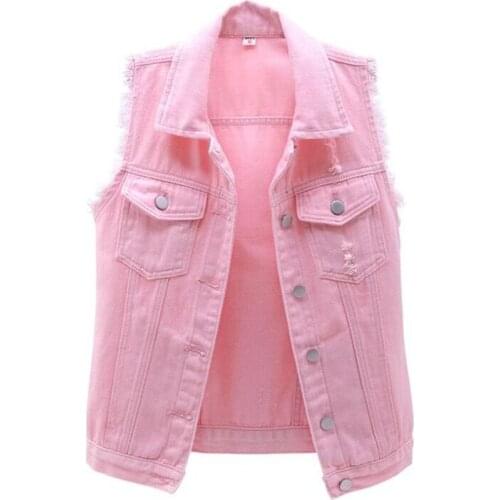 Autumn Women Plus size Denim Vest Sleeveless Waistcoat Students Casual Tops Jeans Jackets Red Pink Purple Yellow Blue White