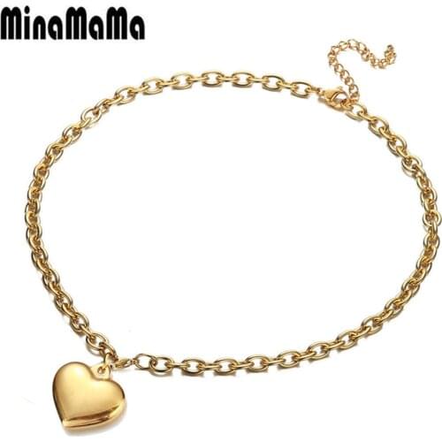 European Trendy Stainless Steel Heart Choker Necklace For Women Wedding Jewelry Valentines day Gift