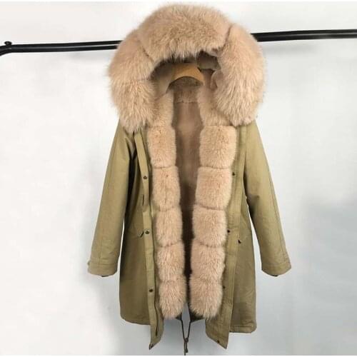 Natural fox fur coat large big fox fur collar hood Thick Warm real rabbit fur lining Detachable Winter Jacket Warm Streetwear