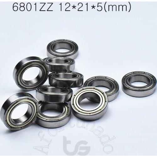 6801ZZ 12*21*5(mm) 10pieces bearing Metal sealed bearing Thin wall bearing 6801 chrome steel deep groove bearing free shipping