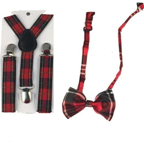 2pcs Suspenders Elastic Children Necktie Boys Adjustable Braces Kids Bow Tie Set Y Back Bowties Butterfly Belts Polka