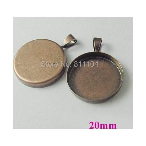 20mm Vintage Antique Copper Plated Blank Bases Round Deep Wall Bezel cups w/ a bail Cabochon Settings Pendant Blank Wholesale
