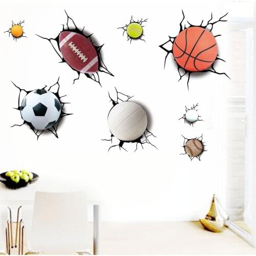Breaking wall Flying football the wall stickers TV background Removable living room bedroom wall decals boys room decoration
