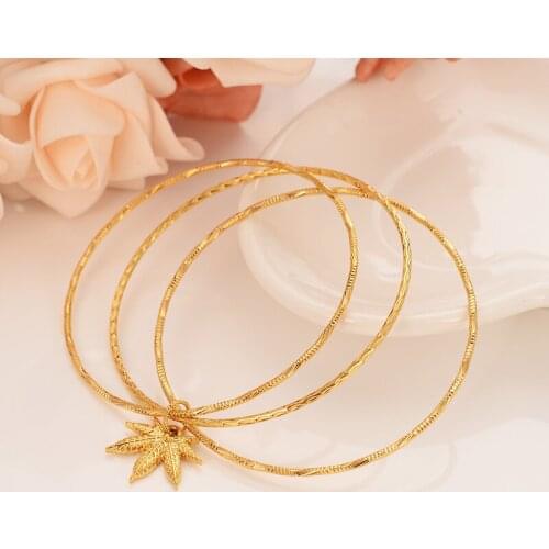 Gold color Luxury Brand Bangle african leaf pendant Women Bijoux Fashion Jewelry Charm Bracelets Bangles Set Pulser