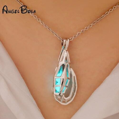 Luxury stainless steel Chain Lobster Pendants Cage Fashion Natural Luminous Stone Pendant Necklace Valentines Day Gift