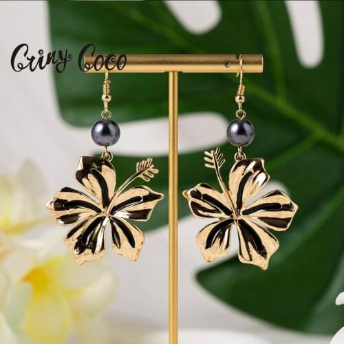 Cring Coco 2021 Polynesian Earrings Jewelry Hawaiian Wholesale Gold Flower Earring Charm Drop Hangling Earrings for Women Girls