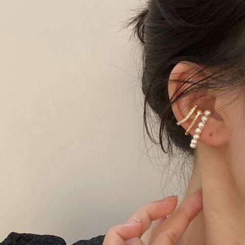 Non Pierced Fake Ear Piercing Three Layer Circle Pearl Ear Cuff Gothic Gold Crystal Clip on Ear Wrap Earrings for Women 2021