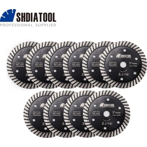 SHDIATOOL 10pcs/set 75mm Hot Pressed Granite Concrete Turbo Blade 3 inch Tile Diamond Saw Blade for Granite Concrete