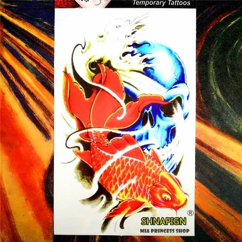SHNAPIGN Brocade carp Temporary Tattoo Body Art, 12*20cm Flash Tattoo Stickers, Waterproof Fake Tatoo Henna Tatto Wall Sticker
