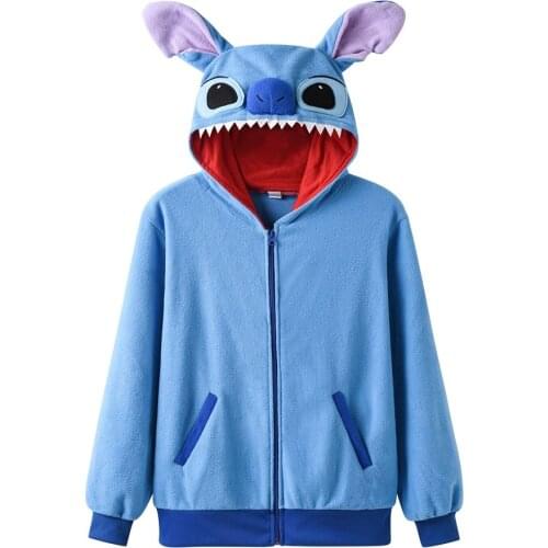 Unisex Cartoon Hooded Women Girl Cute Kawaii Zipper Coat Winter Warm Blue Anime Hoodies Adult Couple Street Wear Funny Fancy